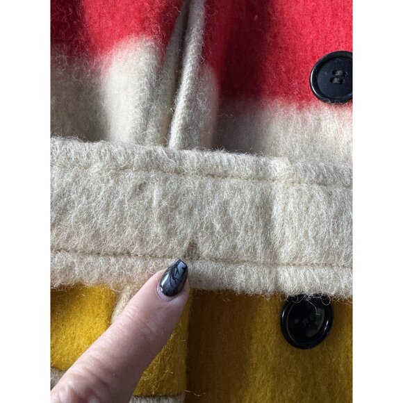VTG 60s Hudsons Bay Wool Striped Point Button Up Belted Blanket Coat Men’s Sz XL - Picture 14 of 16